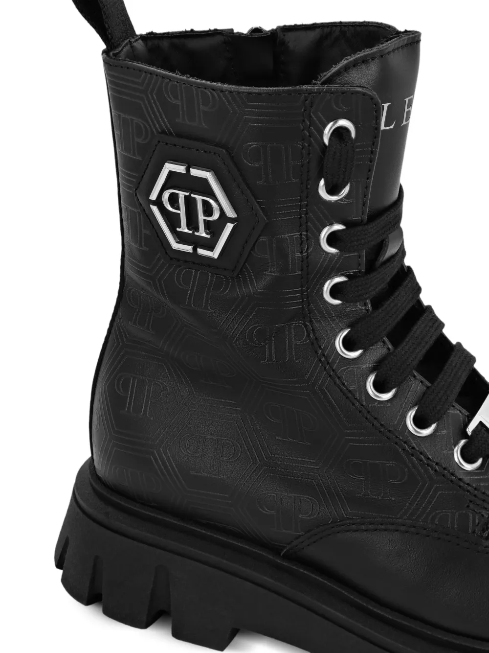 Philipp Plein Junior Leren laarzen met monogram Zwart