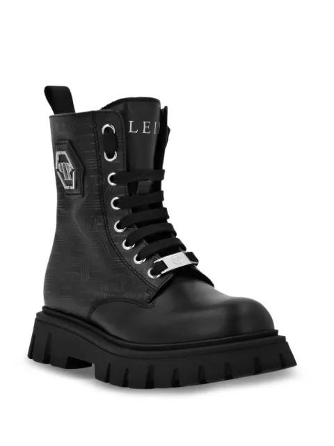 Philipp Plein Junior hexagon monogram leather boots