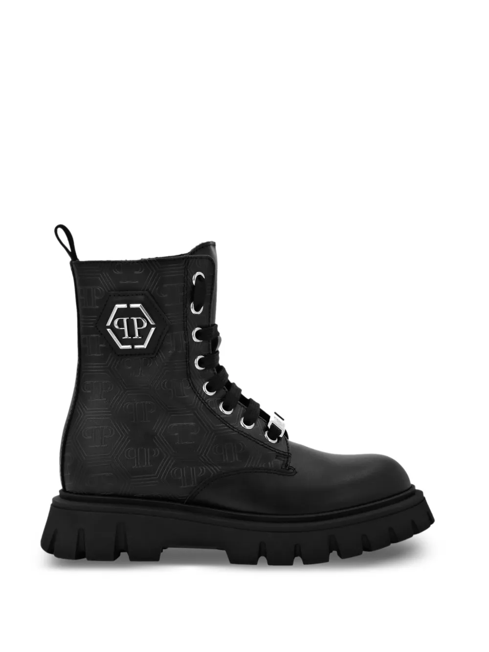 Philipp Plein Junior Leren laarzen met monogram Zwart