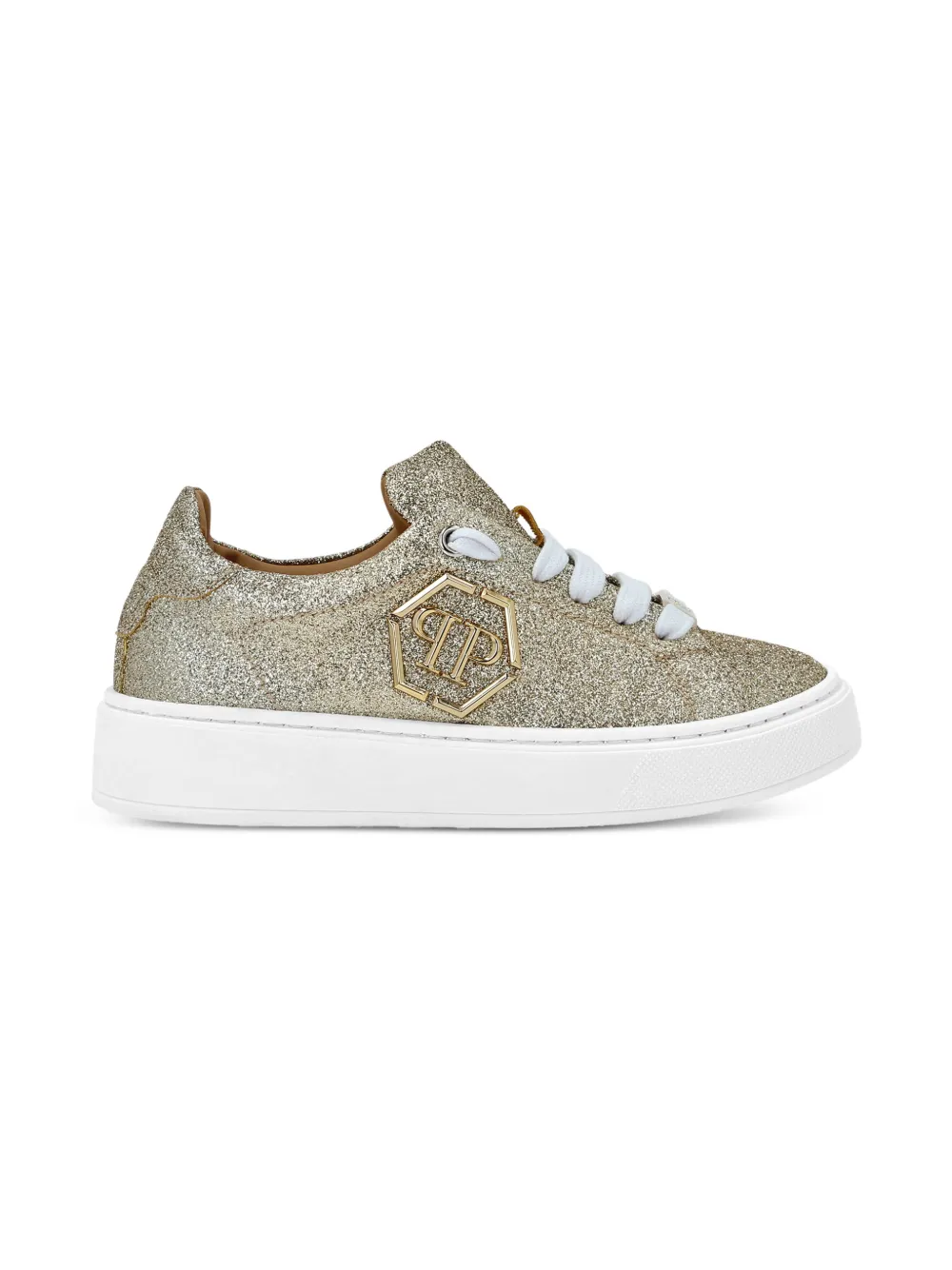Philipp Plein Junior Hexagon sneakers met glitter Goud