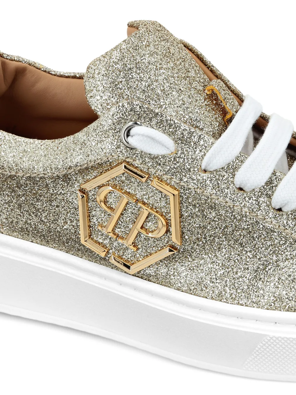 Philipp Plein Junior Hexagon sneakers met glitter Goud