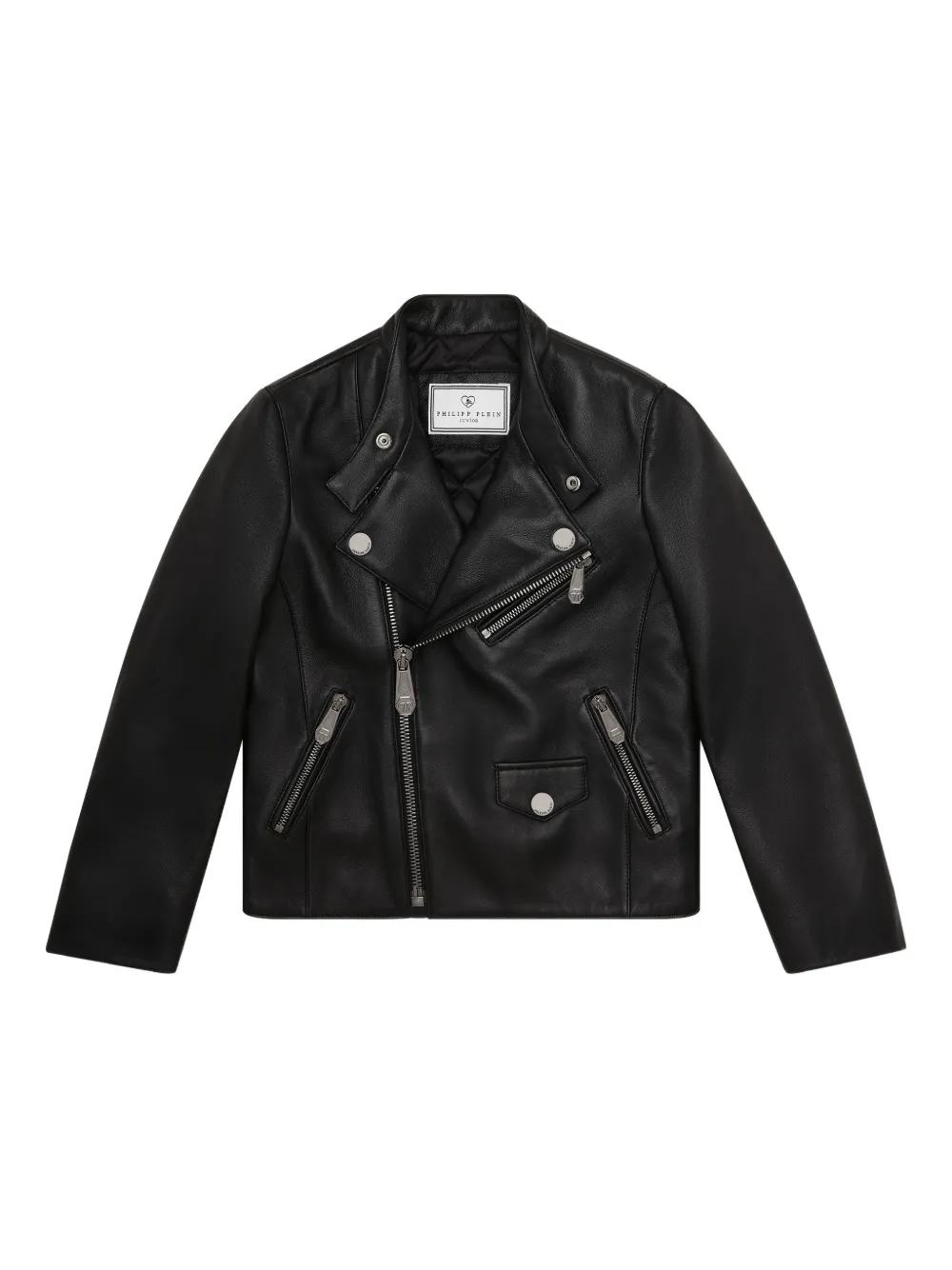 Philipp Plein Junior Asymmetrische Bikerjacke - Schwarz