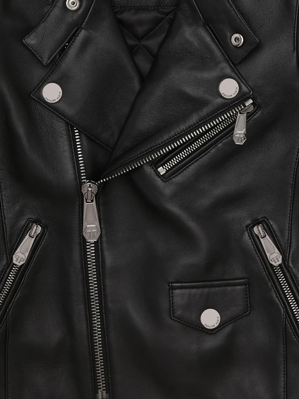 Philipp Plein Junior Asymmetrisch bikerjack met rits Zwart