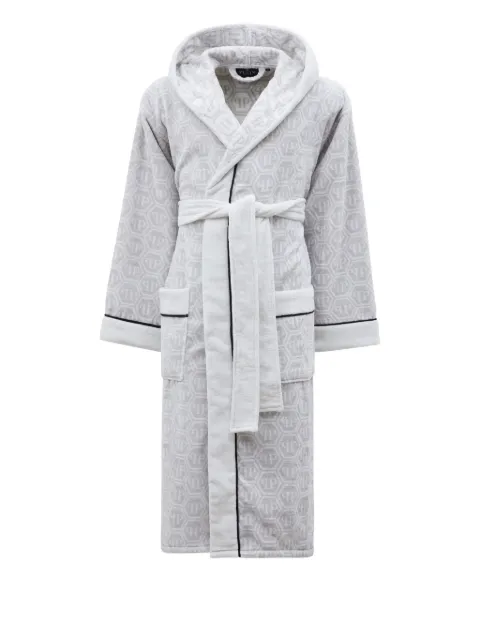 Philipp Plein hooded logo-pattern bath robe
