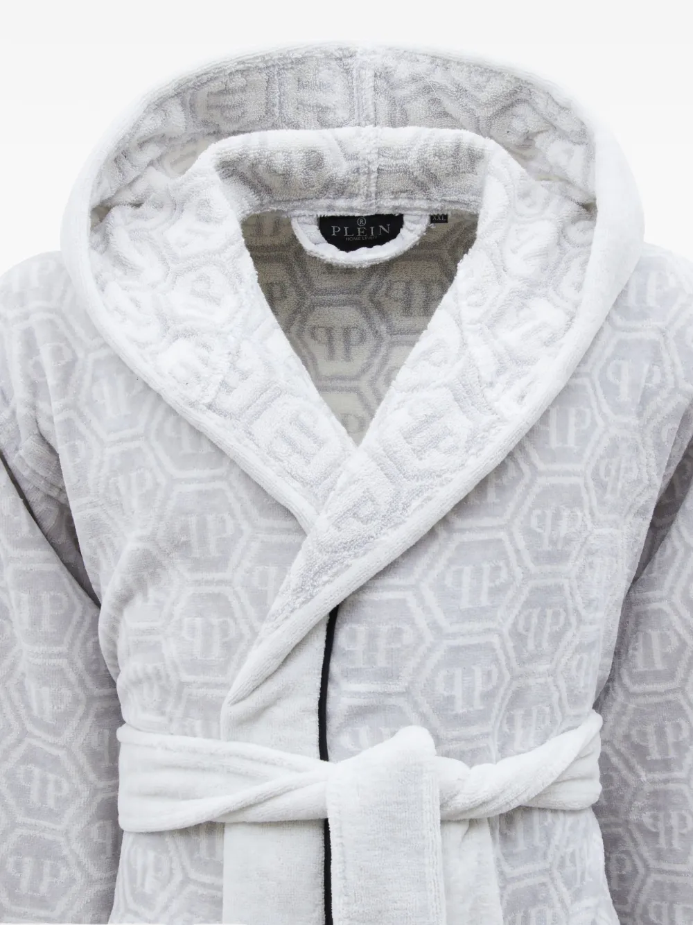  Philipp Plein Hooded Logo-pattern Bath Robe - Grey 