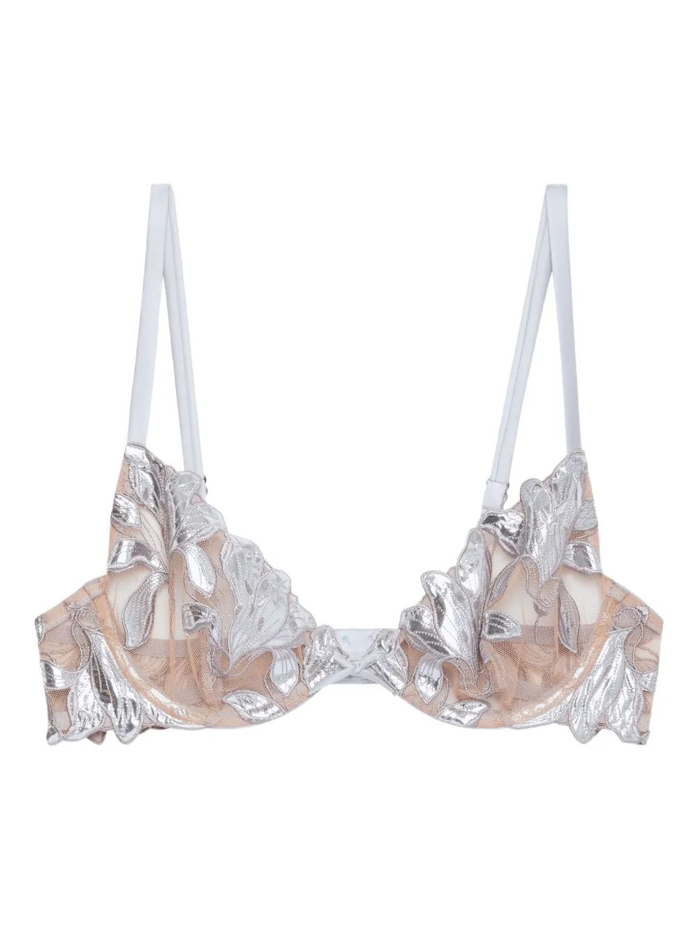 Fleur Du Mal Lily embroidery plunge demi bra - Grigio