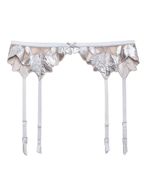 Fleur Du Mal Lily Embroidery Garter Belt | Grey
