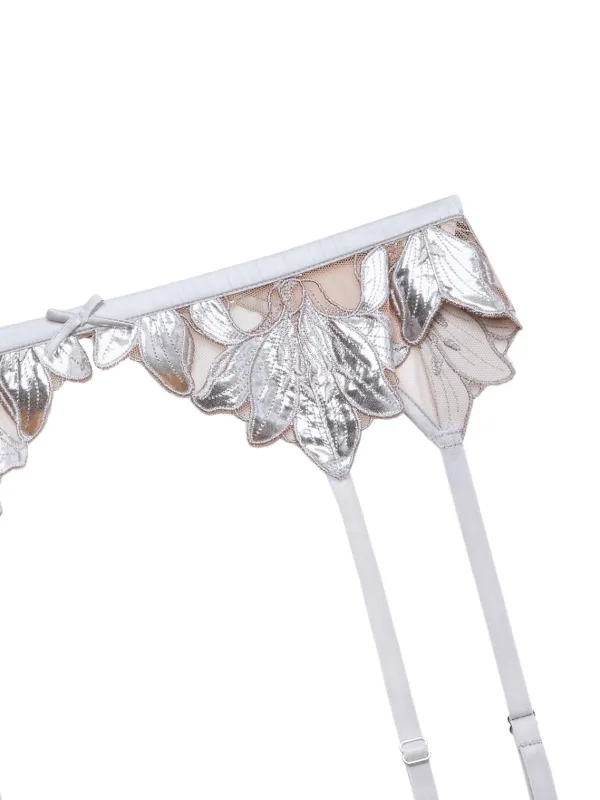 Fleur Du Mal Lily Embroidery Garter Belt | Grey