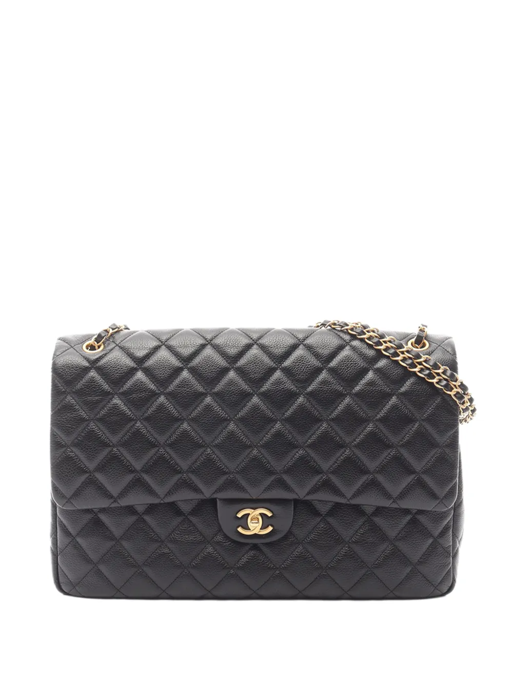 Pre-owned Chanel 2021-2025 Maxi Classic Caviar Double Flap Shoulder Bag In Black