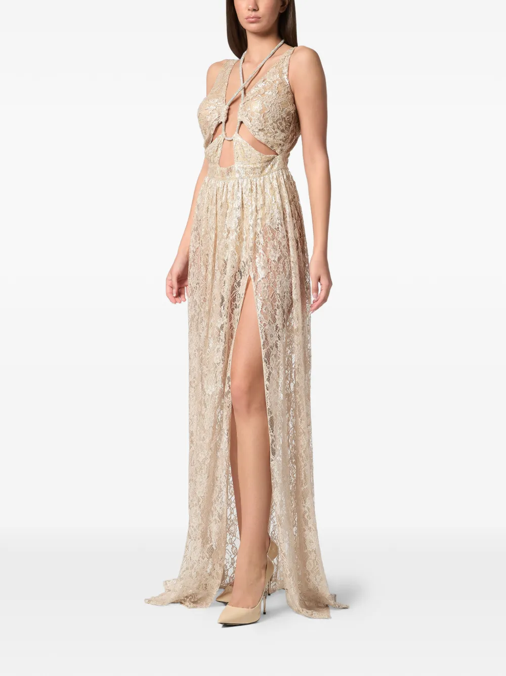 Philipp Plein Maxi-jurk met uitgesneden kant Beige