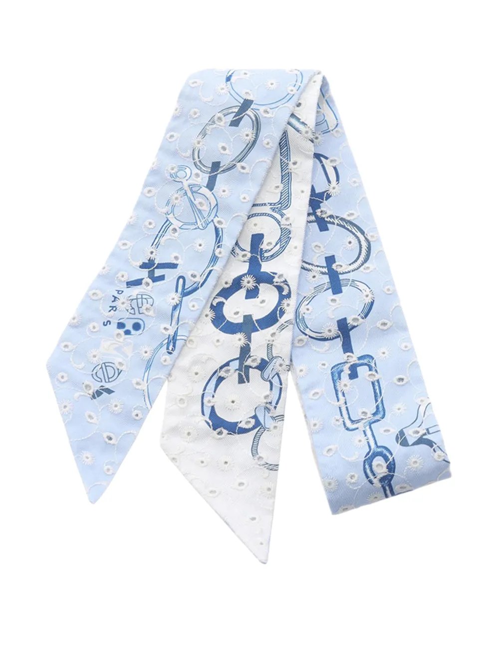 Hermès Pre-Owned 2000-2025 Do Re Boucles Broderie Anglaise Silk Twilly Scarf scarves - Blu
