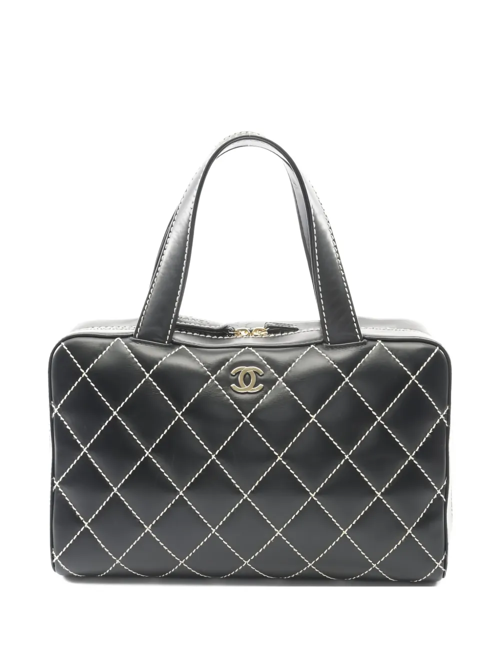 CHANEL Pre-Owned 2002-2003 contrast-stitch leather handbag - Nero