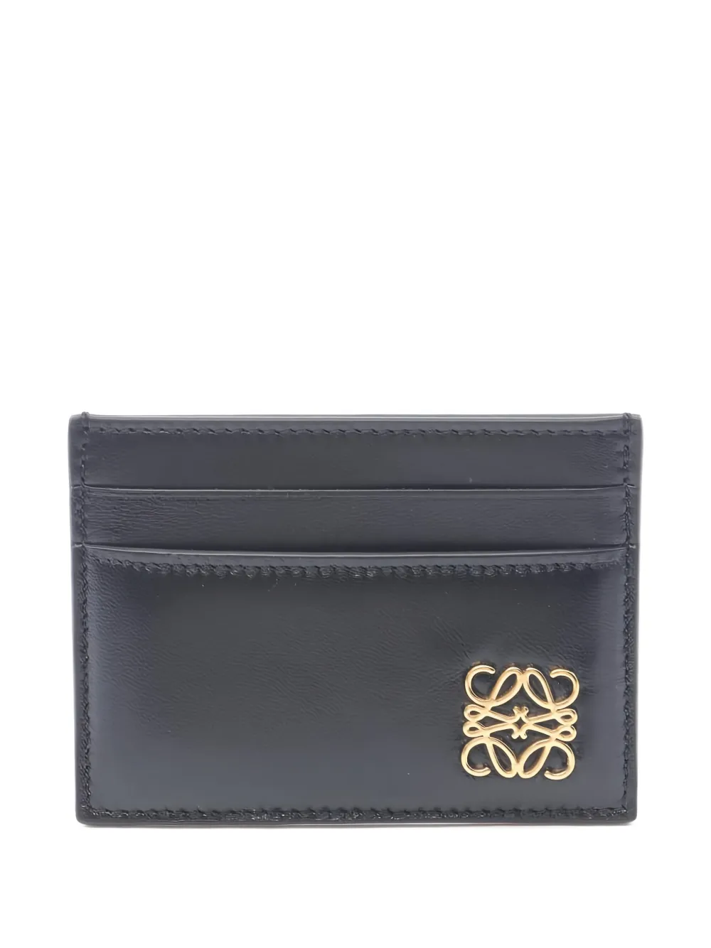 Pre-owned Loewe Anagram Leather Cardholder In Black