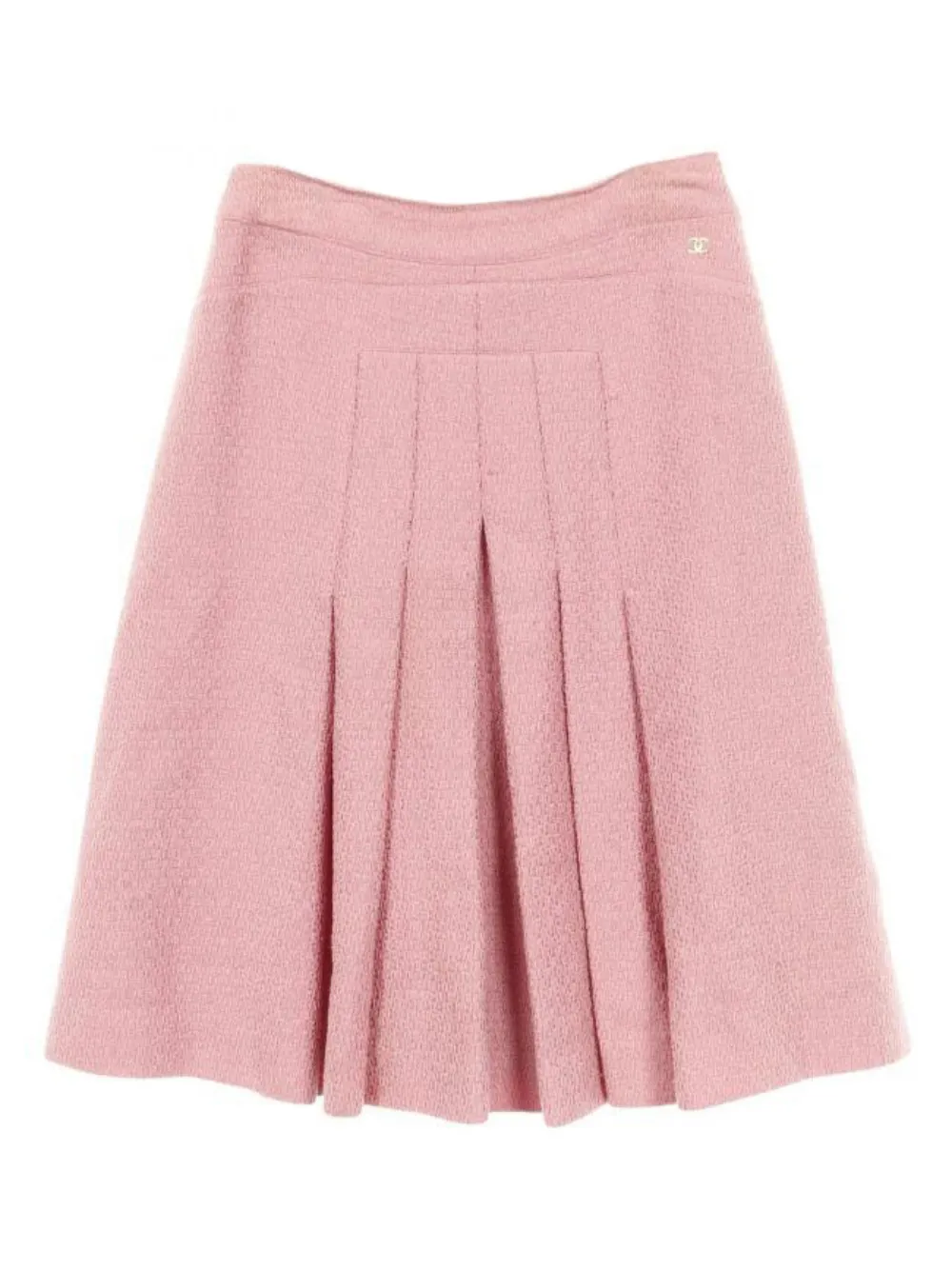 CHANEL Pre-Owned 1988 coco mark tweed pleats skirt - Rosa