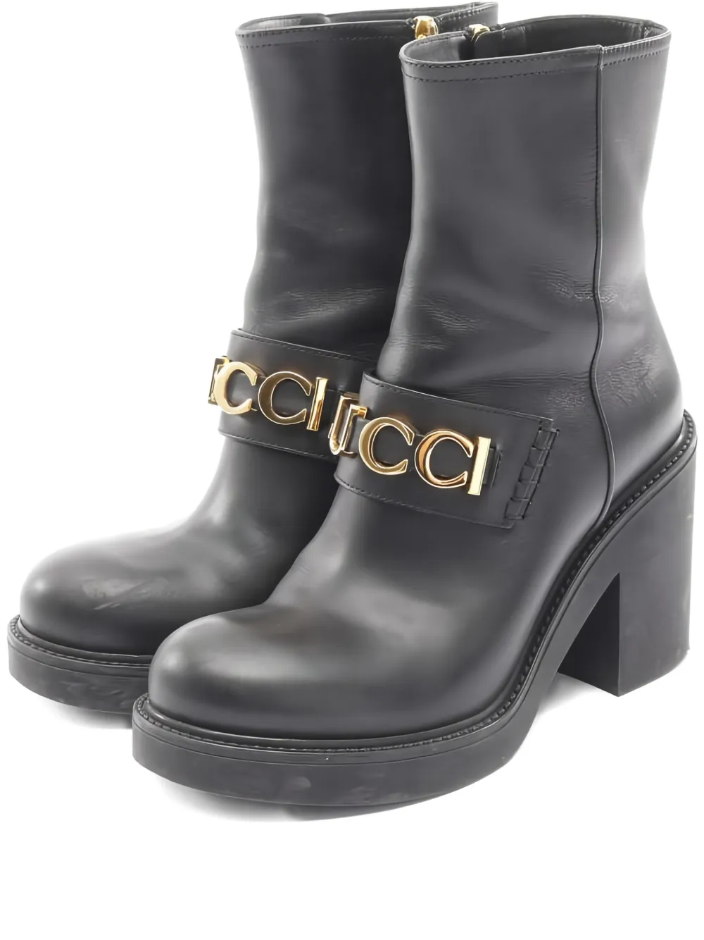 Pre-owned Gucci Logo-detail Leather Boots In Black