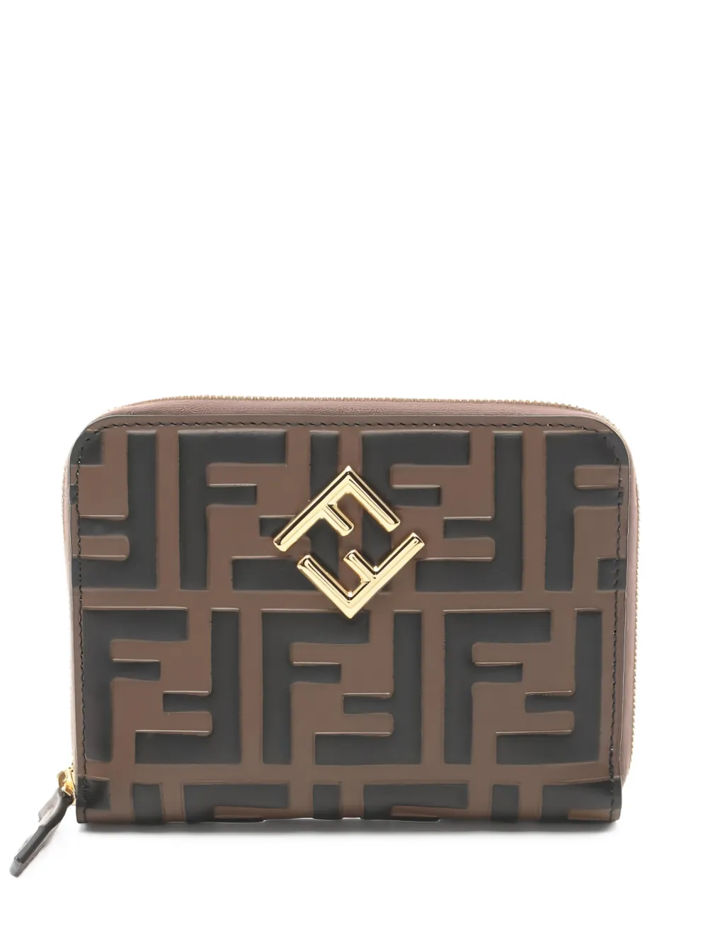Fendi Pre-Owned 2020s FF Diamond zipper leather wallet - Marrone