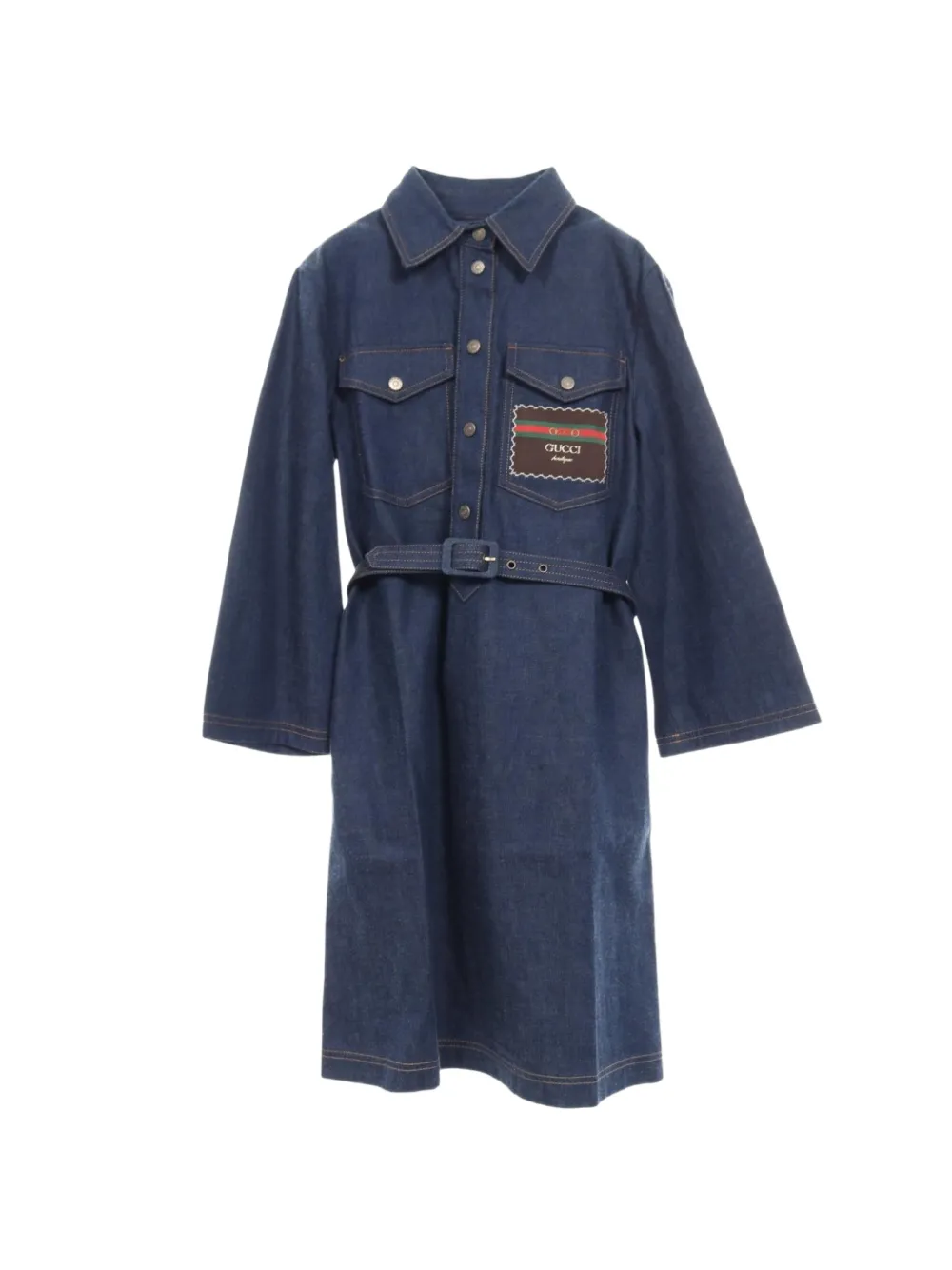 Gucci Pre-Owned 2010s logo-patch denim shirt dress - Blu