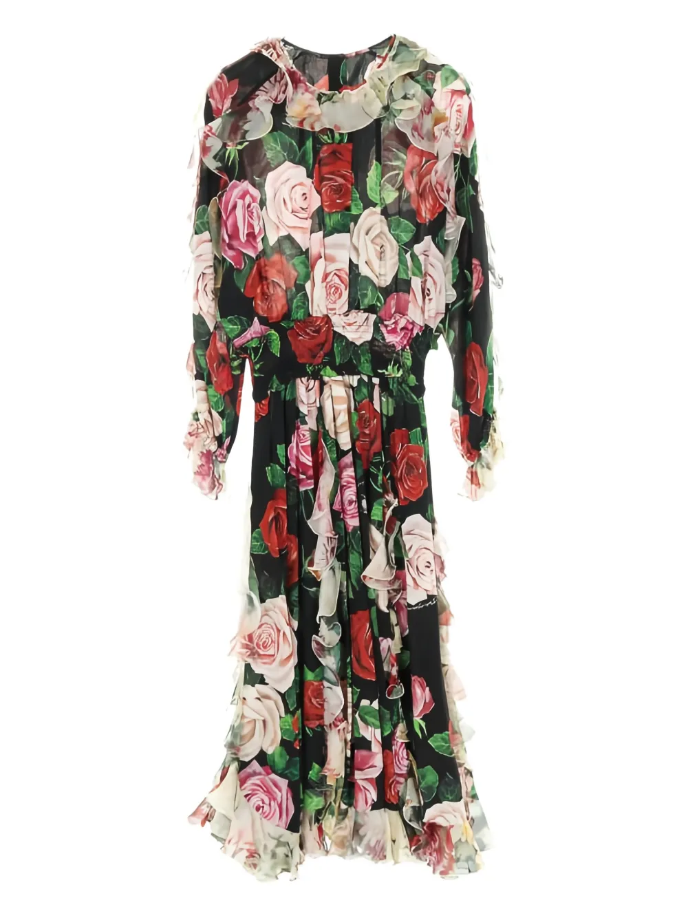 Dolce & Gabbana Pre-Owned 2010s chiffon rose floral pattern maxi dress - Nero