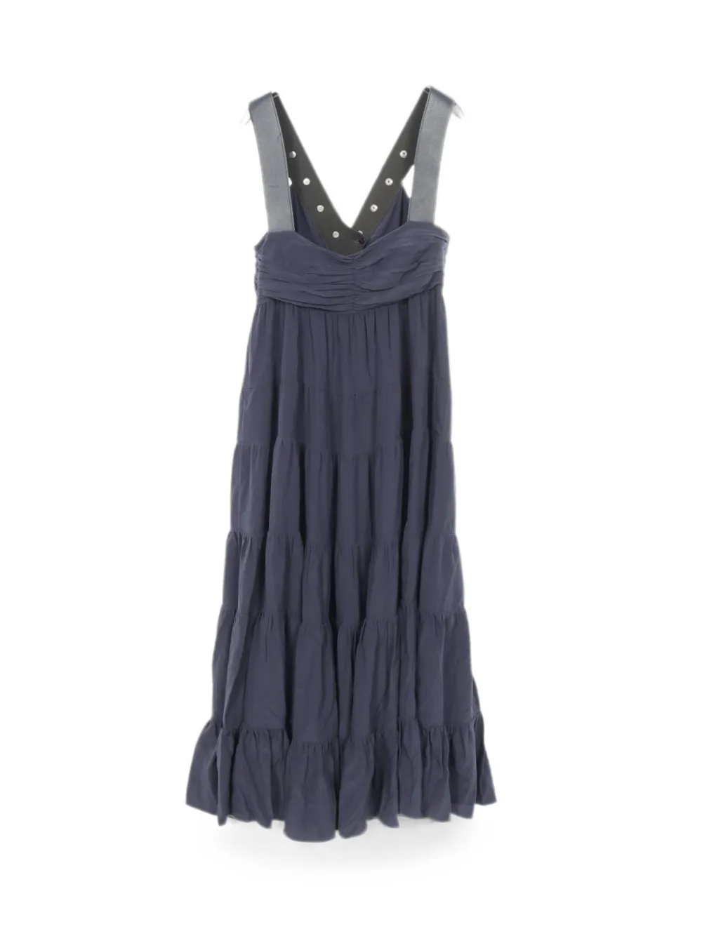 Louis Vuitton Pre-Owned 2010s tiered leather-trim midi dress - Blu
