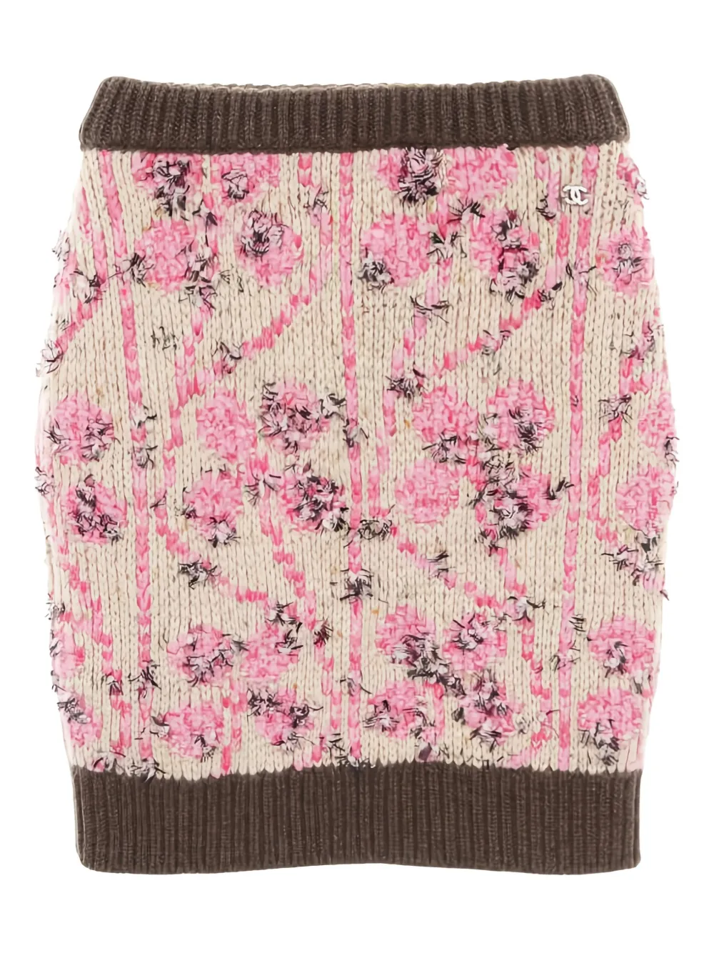 CHANEL Pre-Owned 1986-1988 floral-pattern knit skirt - Beige