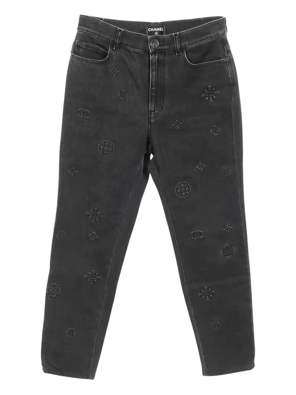 CHANEL Pre-Owned 2021s embossed-logo trousers - Zwart