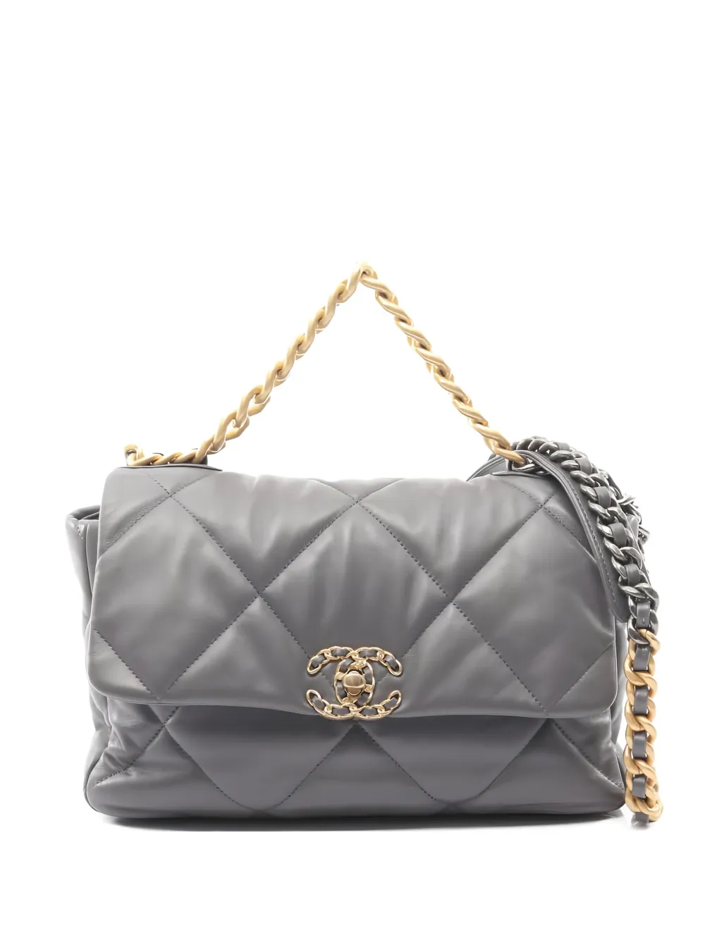 CHANEL Pre-Owned 2021 19 diamond-quilting chain-strap shoulder bag - Grigio