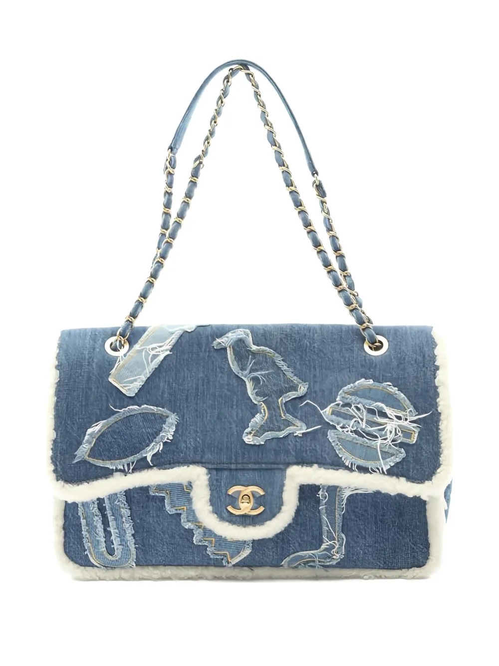 CHANEL Pre-Owned 2019 Egyptian Line chain-link denim shoulder bag - Blu