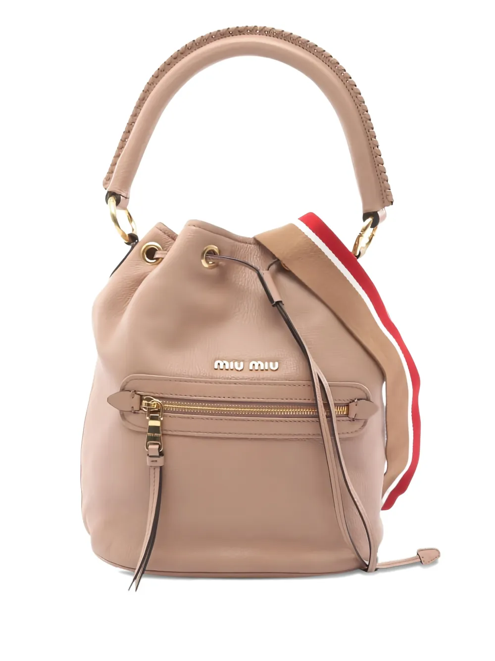 Miu Miu Pre-Owned 2010s drawstring-detail leather bucket bag - Neutrals