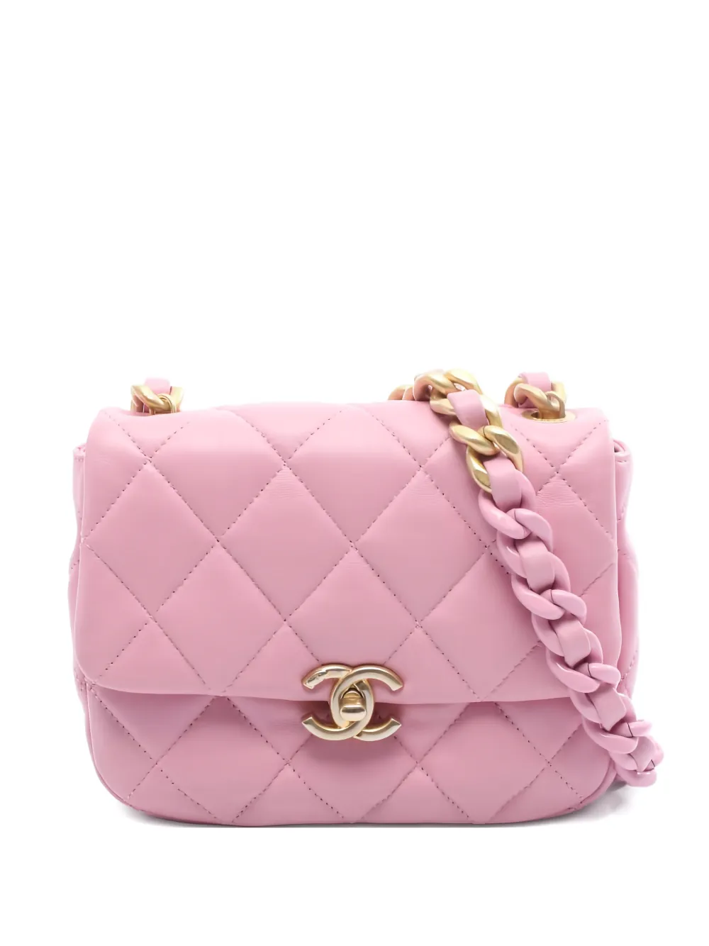 CHANEL Pre-Owned 2021s mini matelasse logo-plaque shoulder bag - Pink