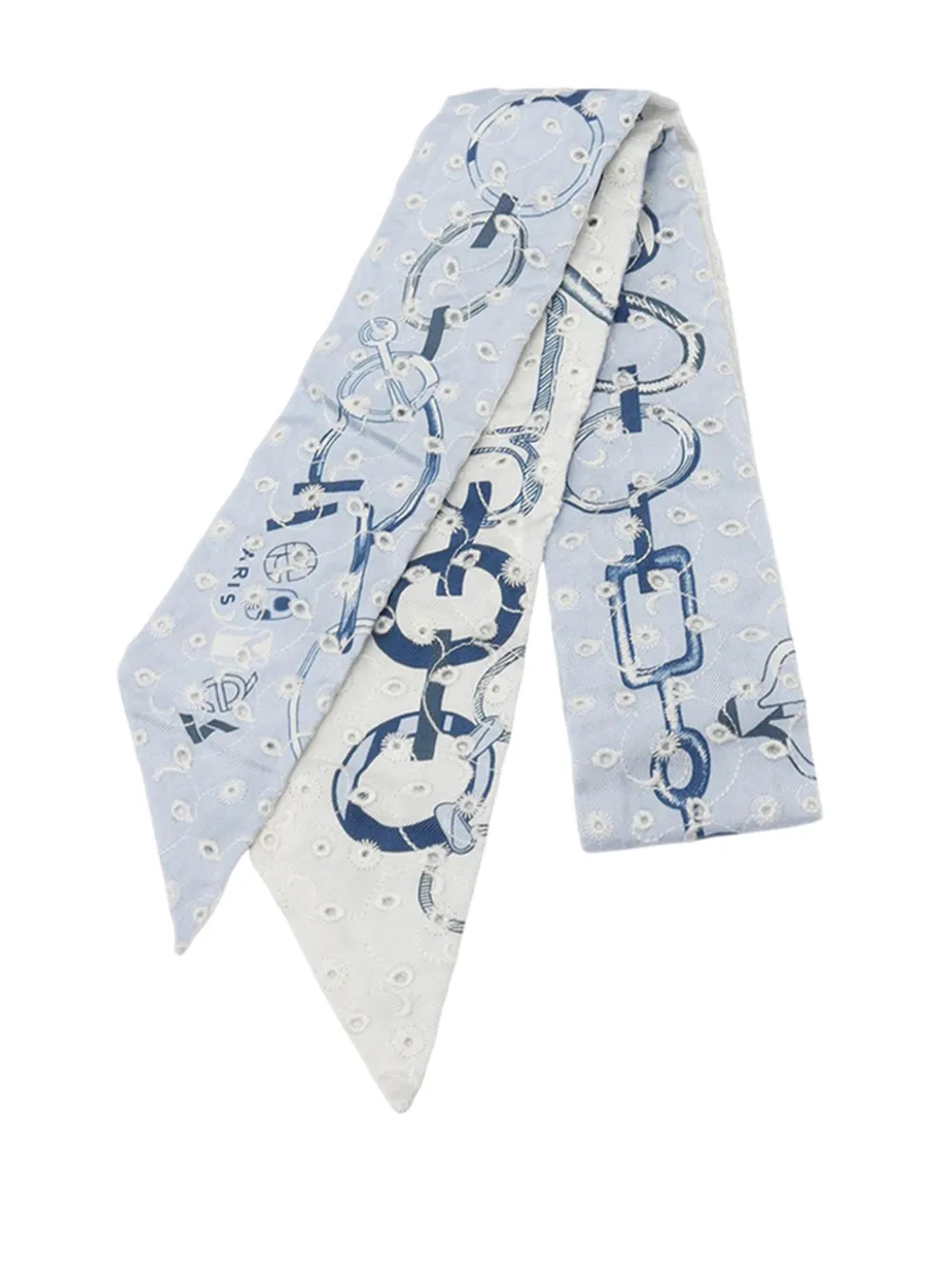 Hermès Pre-Owned 2020-2025 Do Re Boucles Broderie Anglaise Embroidered Silk Twilly Scarf scarves - Blu
