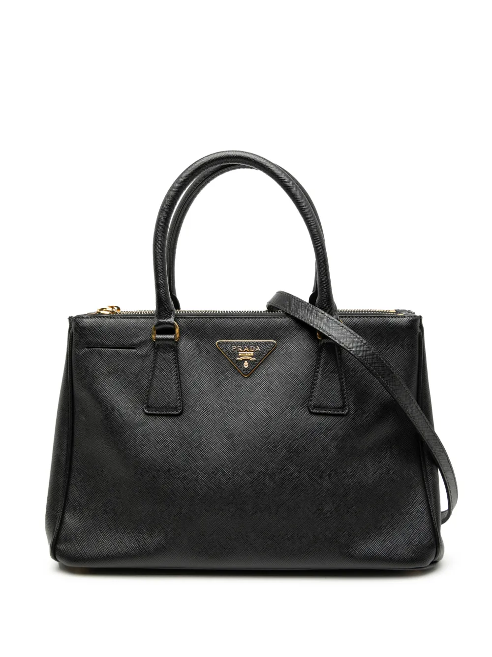 Prada Pre-Owned Borsa a tracolla Lux Galleria piccola in pelle Saffiano con doppia zip 2010-2025 - Nero