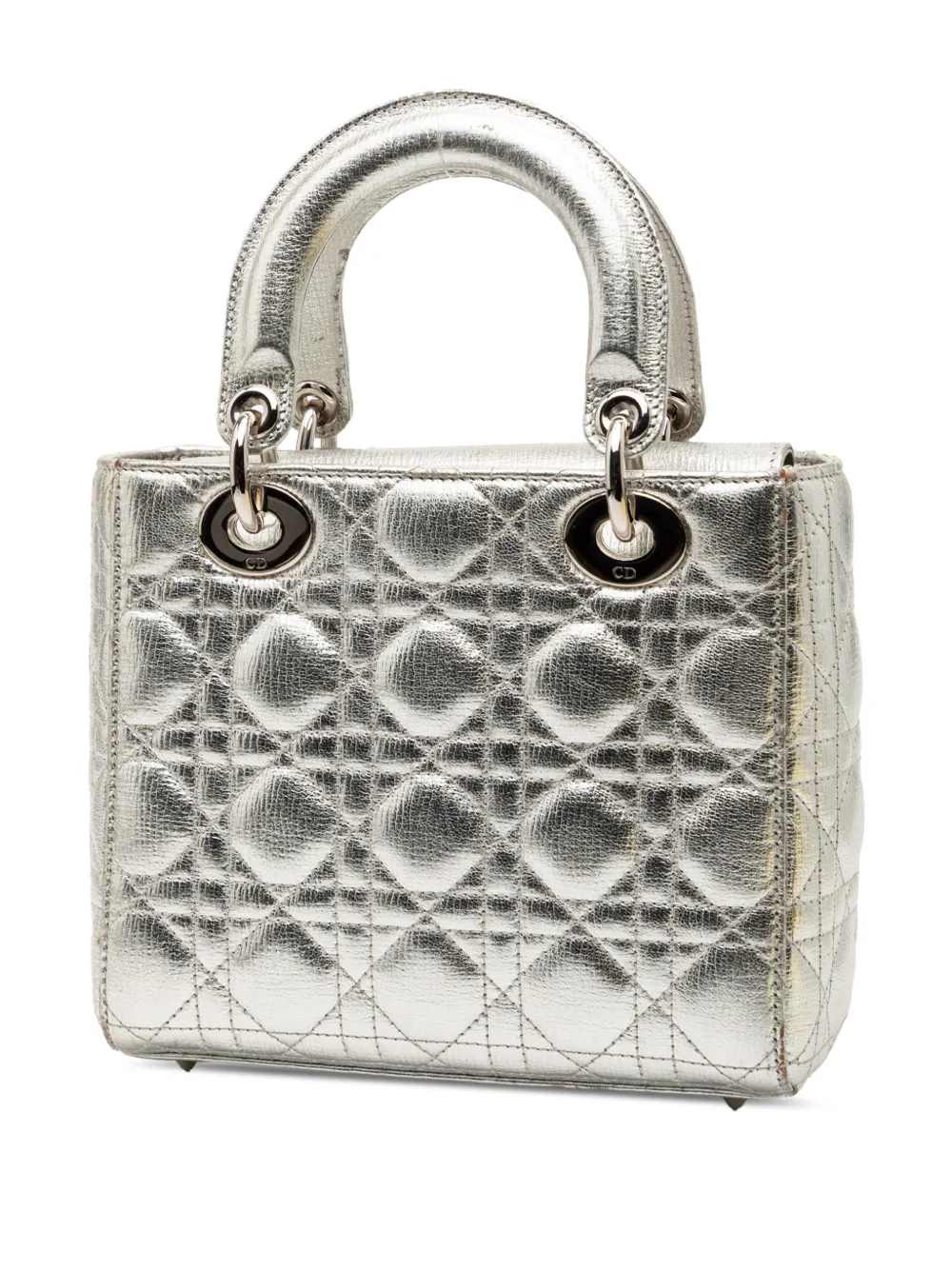  Christian Dior Pre-owned 2017 Small Metallic Grained Calfskin Cannage My Abcdior Lady Dior Satchel - Silver 