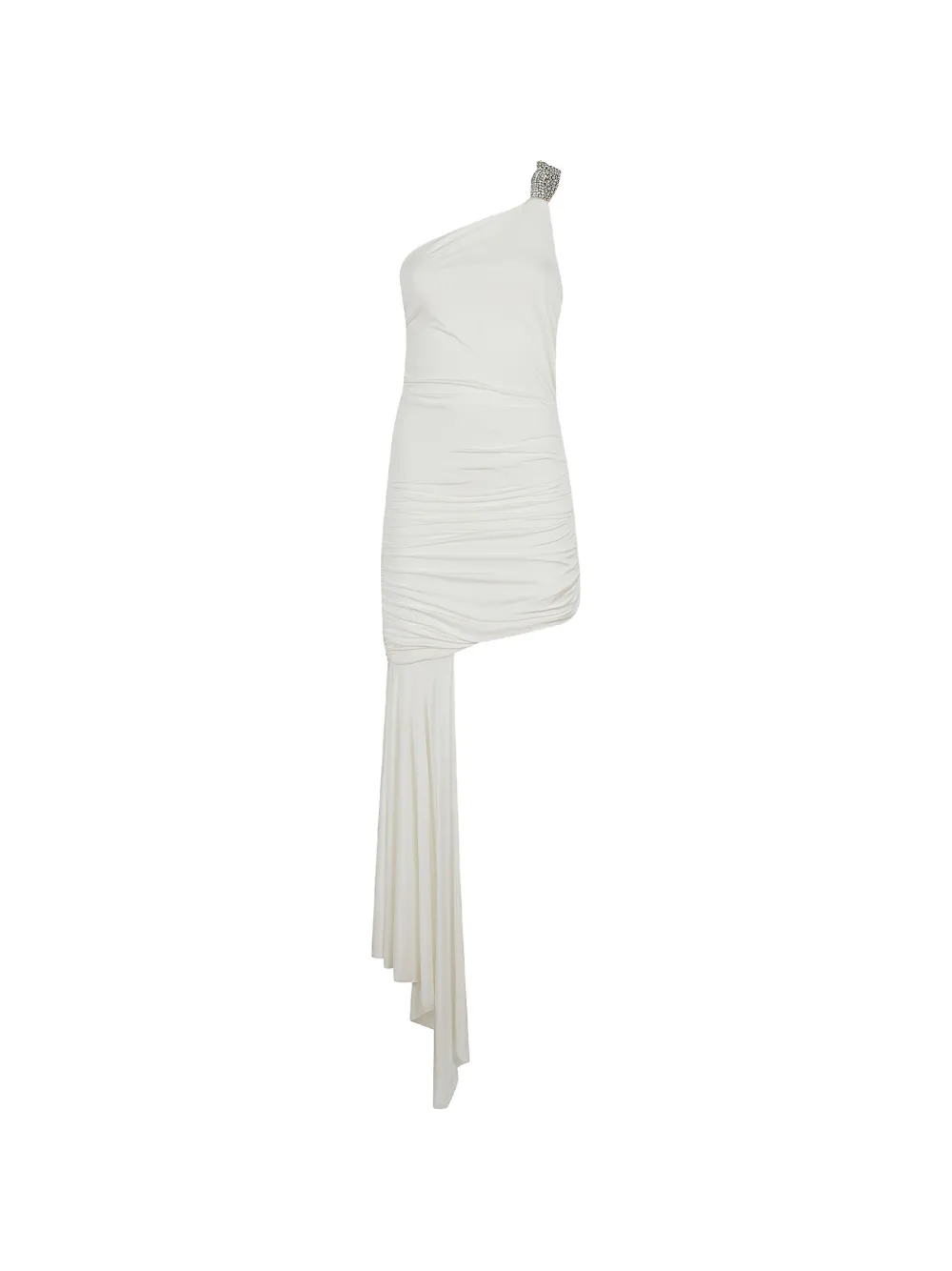 Amen crystal-embellished ruched asymmetric dress - Bianco