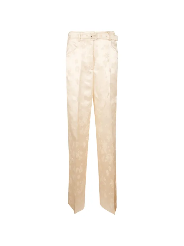 Gabriela Hearst Floral-jacquard Belted Trousers in Neutrals