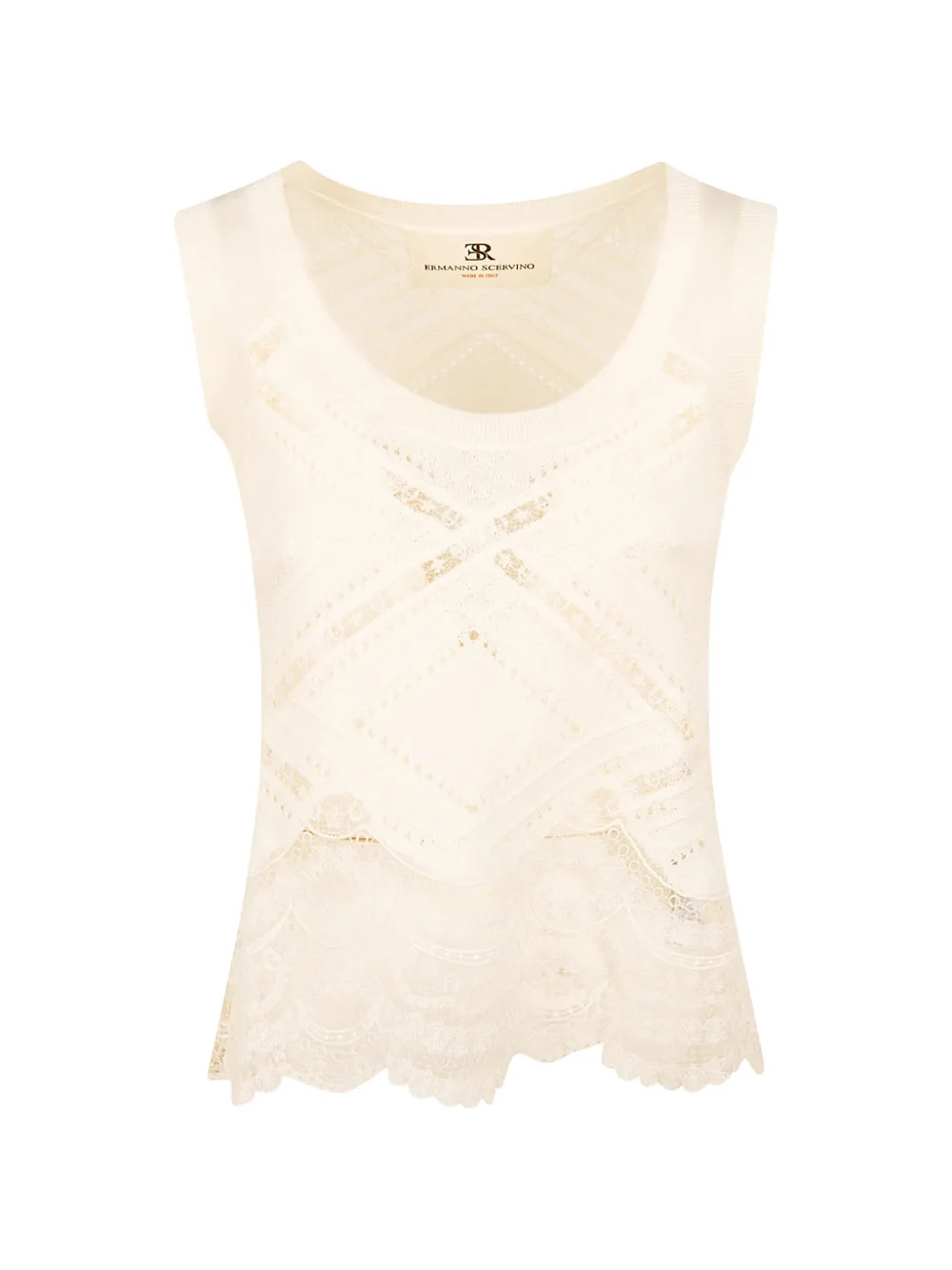 Ermanno Scervino lace-trimmed pointelle-knit top - Toni neutri