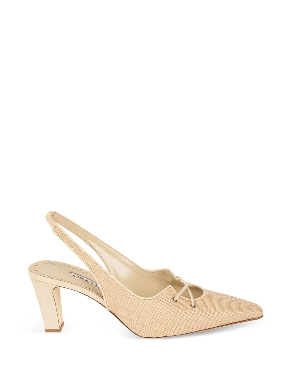 Manolo Blahnik raffia lace-up pumps Beige