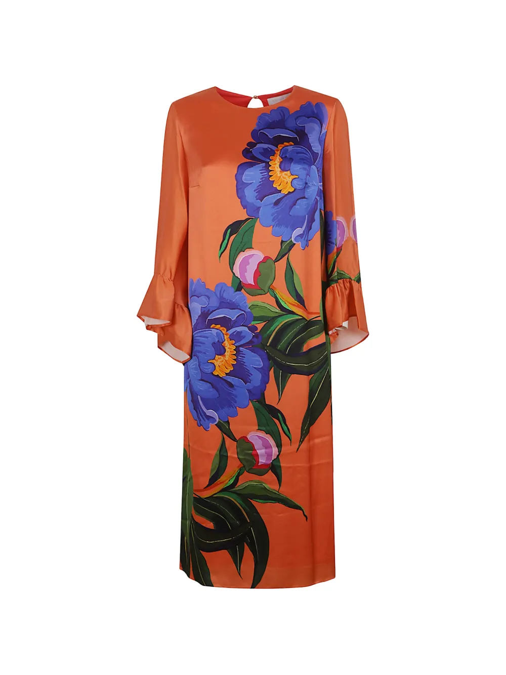 Borgo De Nor Celeste floral-print ruffled-sleeve midi dress - Arancione