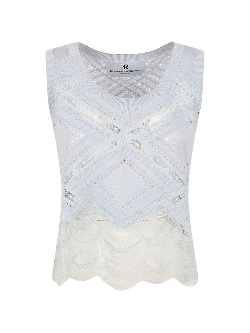 Ermanno Scervino lace-panelled pointelle-knit top - Blu