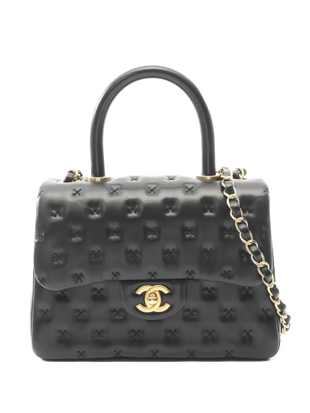 CHANEL Pre-Owned 2016-2017 cross-stitch chain tote bag - Nero