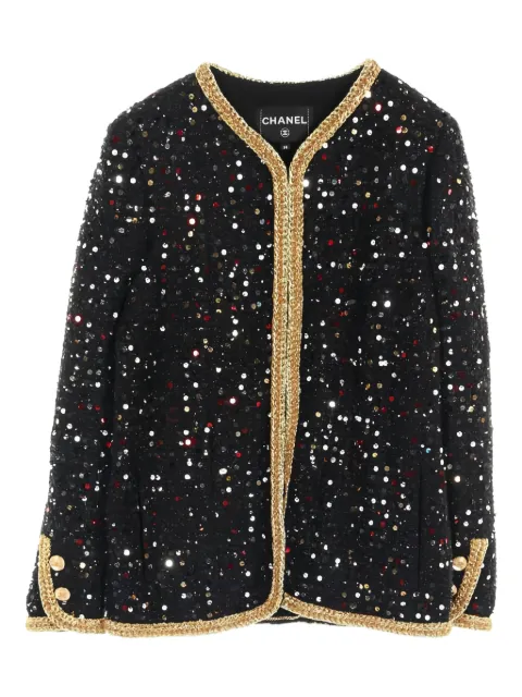CHANEL Pre-Owned 1986-1988 tweed sequin no-collar jacket