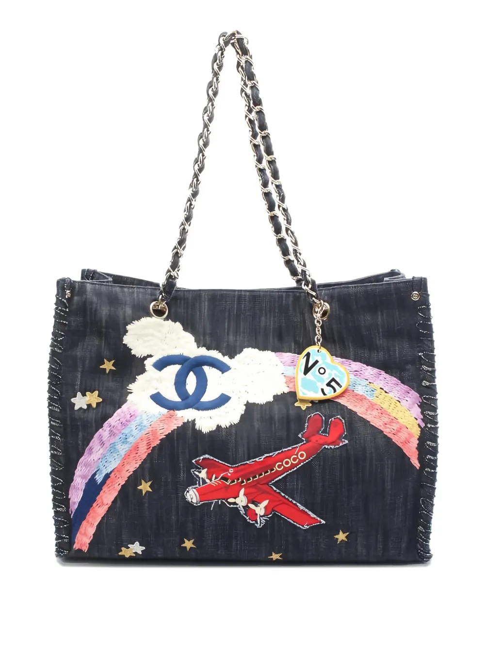 CHANEL Pre-Owned 2005-2006 chain-strap denim tote bag - Blu