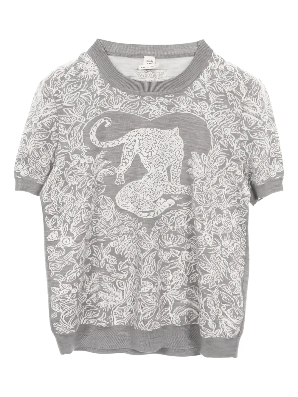 Pre-owned Hermes 10s Tiger-intarsia Short-sleeve Sweater In Gray