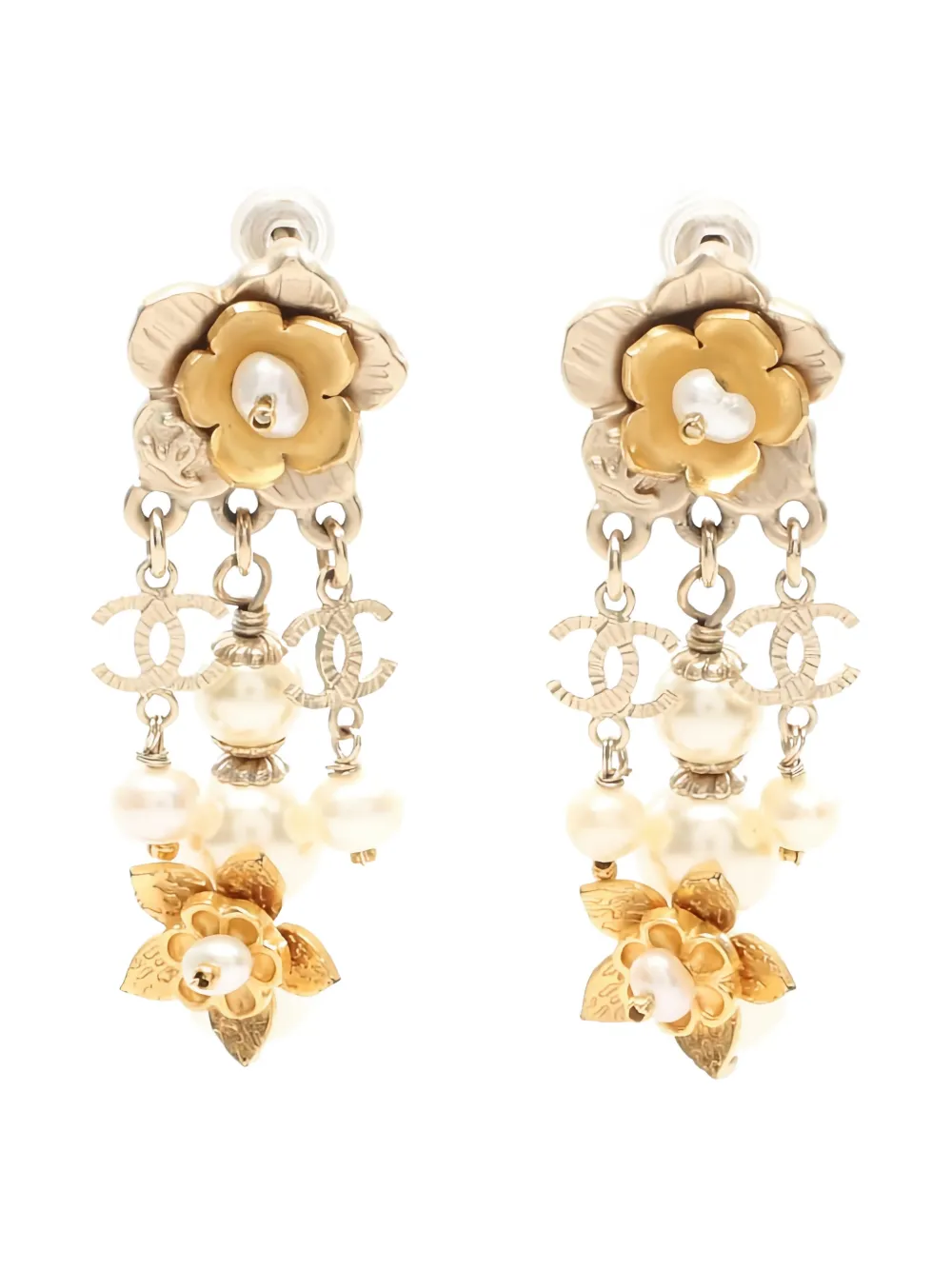 CHANEL Pre-Owned 1986-1988 flower faux-pearl earrings - Oro