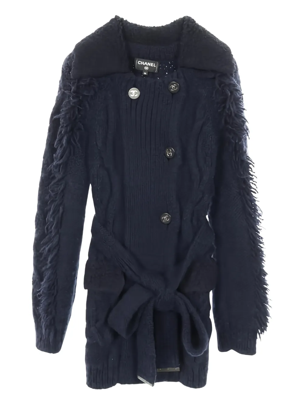 CHANEL Pre-Owned fringed knitted coat - Blu