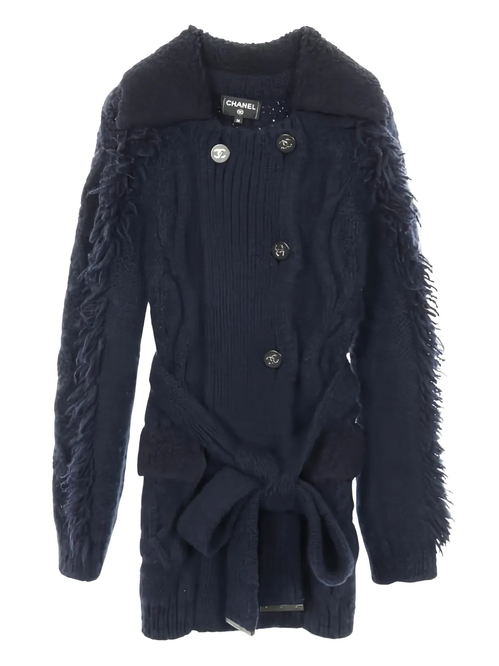 CHANEL Pre-Owned fringed knitted coat - Blue