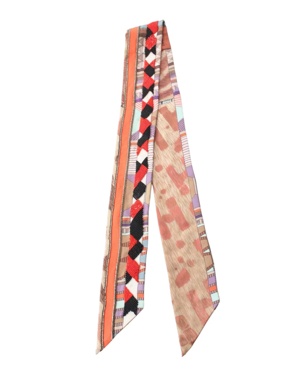 Hermès Pre-Owned 2000-2025 Beaded Pelages et Camouflage Precieux Silk Twilly Scarf scarves - Marrone