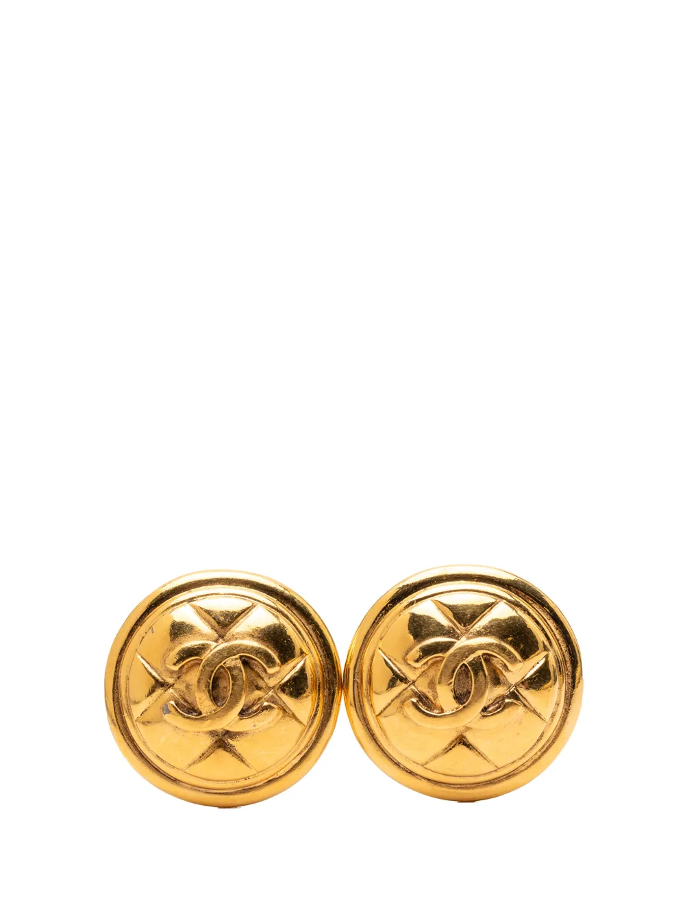 CHANEL Pre-Owned 1970-1980 Gold Plated CC Quilted Round Clip On Earrings costume earrings - Oro