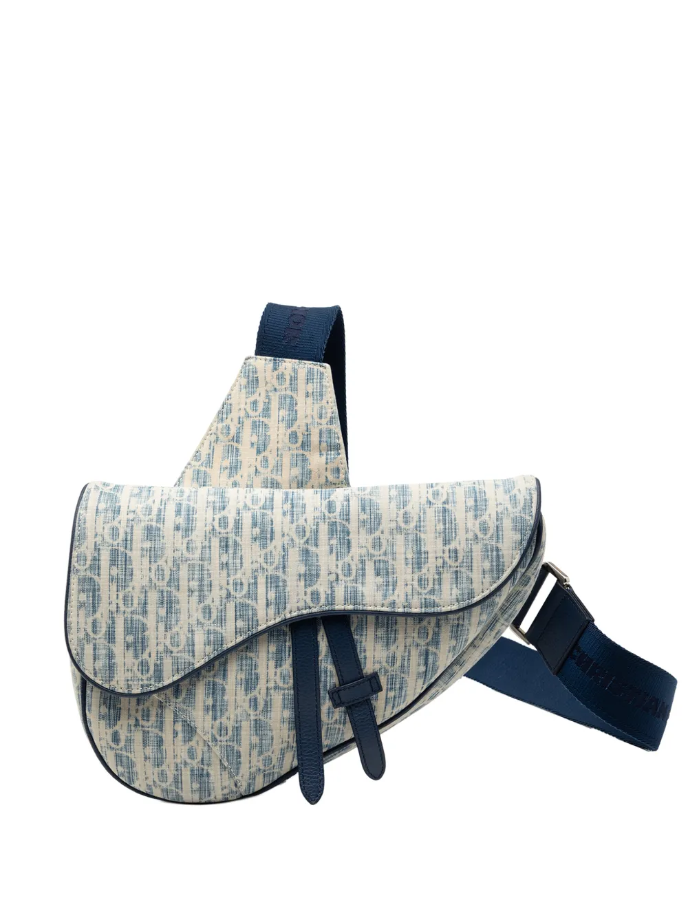 Pre-owned Dior 2021 Kasuri Oblique Canvas Saddle Crossbody Bag In Blue