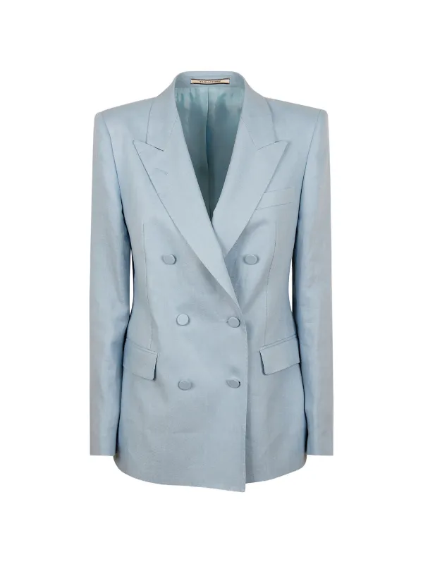 Tagliatore Double-breasted Linen Jacket in Blue