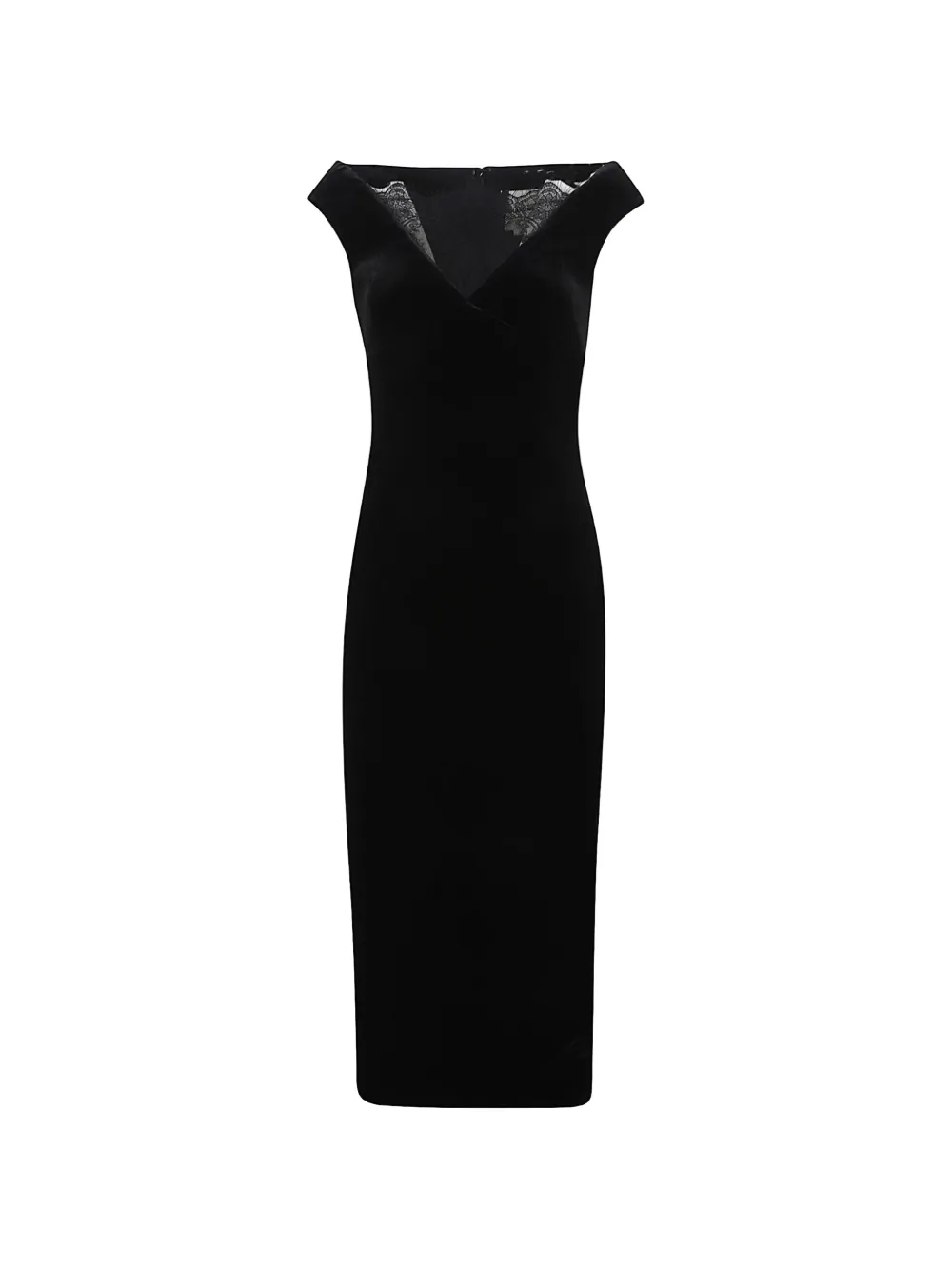 Roland Mouret lace-trim velvet midi dress - Nero